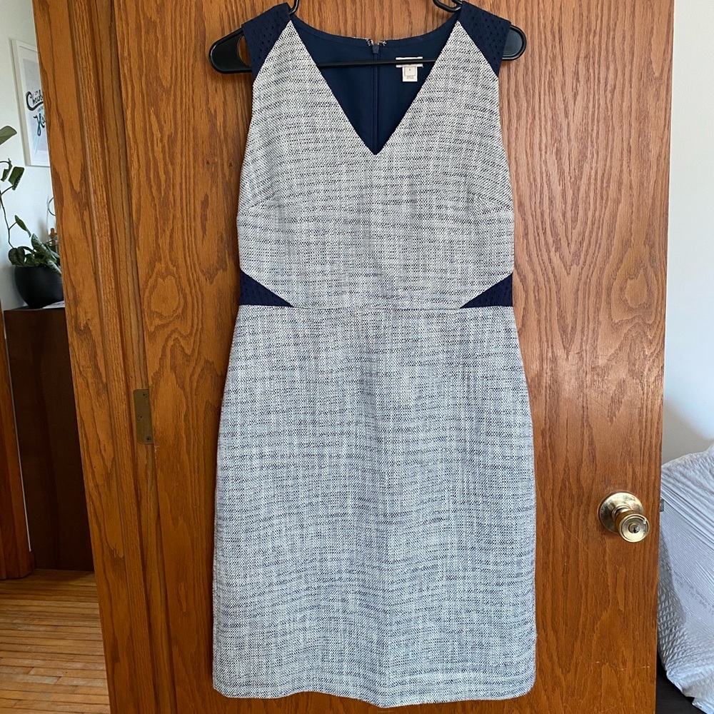 J. Crew Eyelet Tweed V Neck Sheath Dress